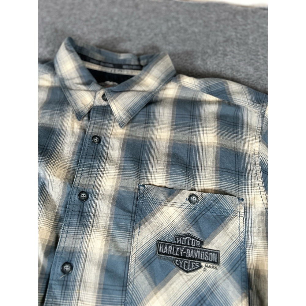 Harley-Davidson Genuine Motorclothes Men's Blue Tan  Plaid Long Sleeve 3XL XXXL